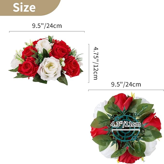 NUPTIO Flower Centerpieces for Wedding Tables: 10 Pcs Red & White Artificial Flower Ball Arrangement for Christmas Thanksgiving Party - 2 Pcs Fake Floral Rose for Bridal Shower Decor