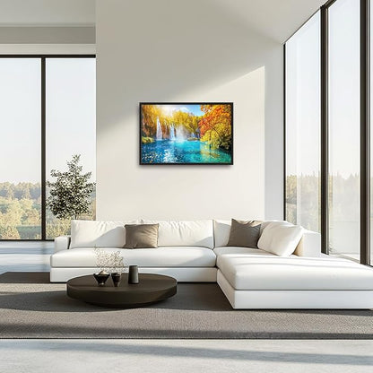 Extra Large Waterfall Lake Framed Wall Art for Living Room,Oversized Fall Autumn Tree Landscape Pictures Wall Decor,Nature Canvas Print Painting Modern Artwork Bedroom Office Bathroom 36L x 24W