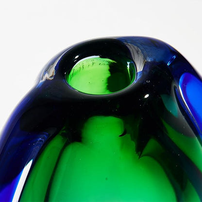 Luxury Lane Hand Blown Sommerso Oval Art Glass Vase for Decor 8.5 inch Tall Centerpiece Table Decoration Emerald Green