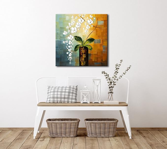 Wieco Art Beauty of Life 100% Hand-Painted Modern Flower Artwork Abstract Floral Oil Paintings on Canvas Wall Art for Home Decorations Wall Decor 24 by 24 inch