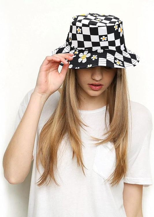 Bucket Hat for Women Men, Cotton Reversible Double Side Wear Sun Hats Beach Fisherman Hat