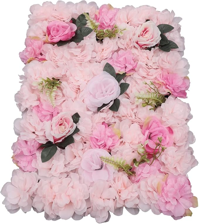 Gdrasuya10 12pcs Realistic Flower Wall Background Artificial Flowers Wall Backdrop Panel 3D Silk Rose Fake Flower Wall Panel Banquet Wedding Party Decor, Photography Background 60 x 40 cm