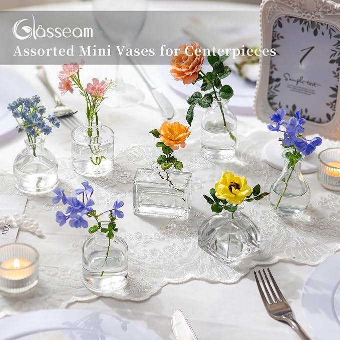 Glasseam Clear Glass Vases for Centerpieces: Mini Flower Vase Set 42Pcs Bud Vases in Bulk - Modern Small Vases for Home Room Wedding Party Dining Table Center Decor