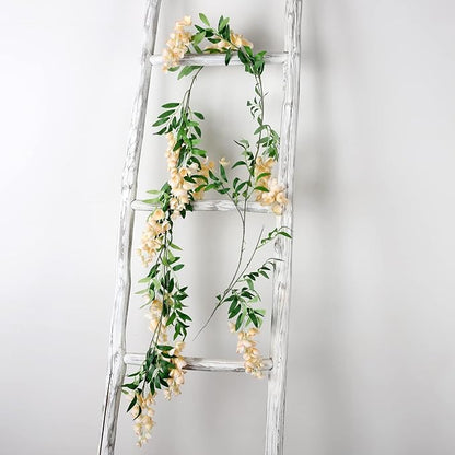 Duovlo 4Pcs 6.6Ft/Piece Imitation Silk Wisteria Garland Hanging Flower Vine for Home Outdoor Garden Ceremony Wedding Arch Floral Decor (Champagne)