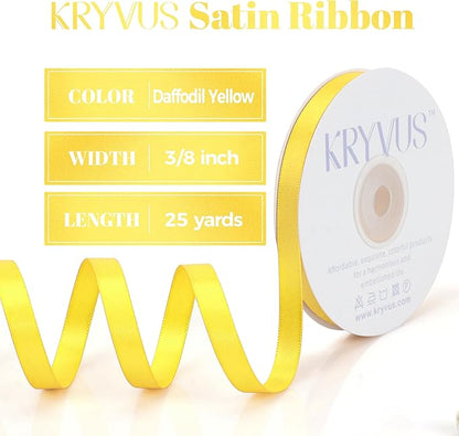 Daffodil Yellow Satin Ribbon, Double Faced 3/8 Inch X 25 Yards Daffodil Ribbon, Premium Satin Ribbon for Gift Wrapping, Crafts, Hair Bow Making, Sewing, Flower Bouquet, Wedding Party Decor