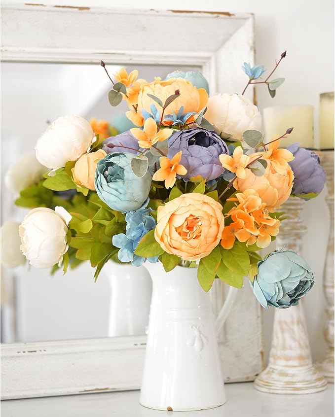 FiveSeasonStuff Vintage Artificial Peonies Silk Flowers and Hydrangeas for Wedding Bridal Home Décor – Beautiful Floral Centerpiece Arrangement Decoration with 2 Bouquets (Vintage Peaceful)