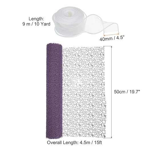 PATIKIL Flower Wrapping Mesh Paper, 15ft Floral Bouquet Craft Packaging Hollow Net Yarn with Ribbon for Flowers Gift Packaging, Maroon