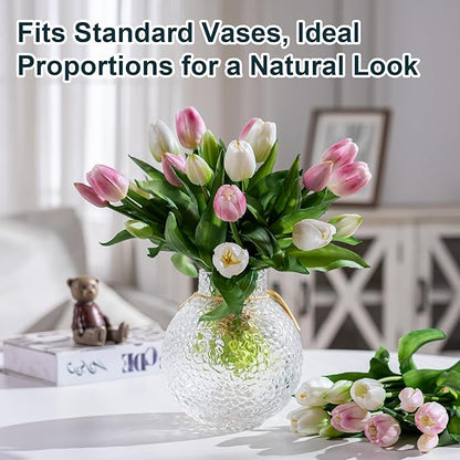 20PCS Fake Tulips Artificial Tulip Silk Flowers Fake PU Bouquet Artificial Flowers Faux Flowers with Gift Box Soft Faux Tulips Bouquets Arrangements for Party Wedding Home