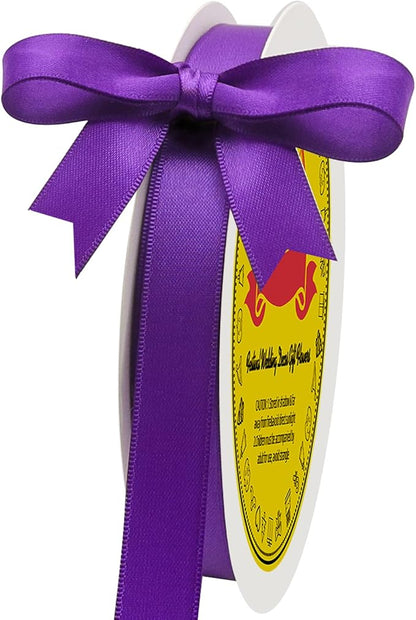 Double Face Purple Satin Ribbon 5/8 inch X 50 Yards Polyester Purple Ribbon for Gift Wrapping Very Suitable for Weddings Party Invitation Decorations and More