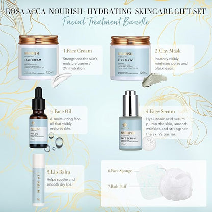 Spa Gift Set, 28pcs Ylang Facial Skin Care Set includes Face Cream, Bath Oil, Serum, Shower Accessories, Clay Mask. Bath & Body Set, Body & Facial Kit for Women & Men, Birthday, Christmas, Dad, Mom