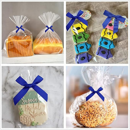 100 PCS 3 Inches Satin Bow Twist Ties, Ribbon Twist Tie Bows for Treat Bags, Pretied Bows, Twist Tied Bows with Wire for Bags, Pre Tied Ribbon Bows for Baby Shower, Favors, Popcorn(Royal Blue)