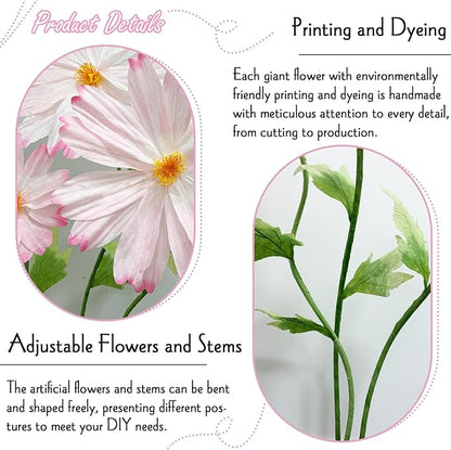 Giant Pink Daisy Artificial Flowers Decorations, Large Paper Flower Bouquets Decor-No Wilting, 3Pcs Hugefake Daisies Spring Decoration Wedding Mother's Day Flower Wall Arrangements Home Decor Props