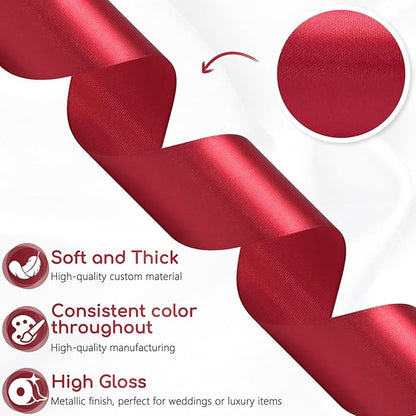 30 Yards 1-1/2 inch Wine Red Satin Ribbon Solid Dark Red Ribbons Roll for Wedding Invitations, Bridal Bouquets, Christmas Party Decorations, Gift Wrapping, Crafts and More