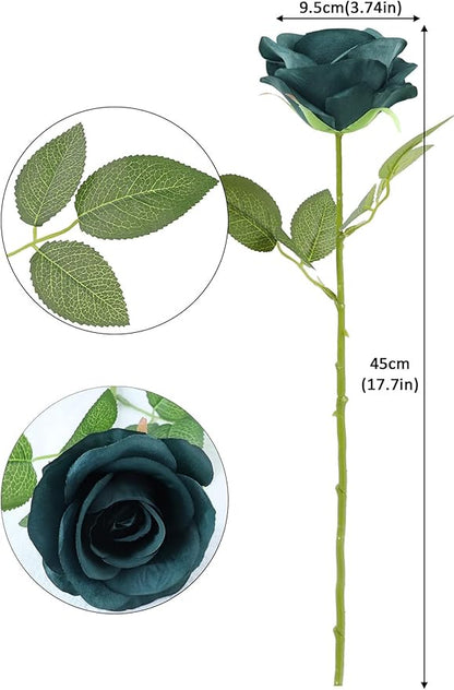 30pcs Roses Artificial Flowers Peacock Green Roses Flowers with Long Stems Silk Flowers for Wedding Bouquet Centerpices Decorations Party Bridal Baby Shower Home Décor Fake Roses