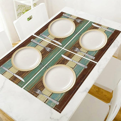 Nautical Theme Placemats Rustic Retro Wooden Board Anchor Art Printed Dining Table Mats Set of 4 for Restaurant Home Kitchen Holiday Picnic Party Decor 12x18in