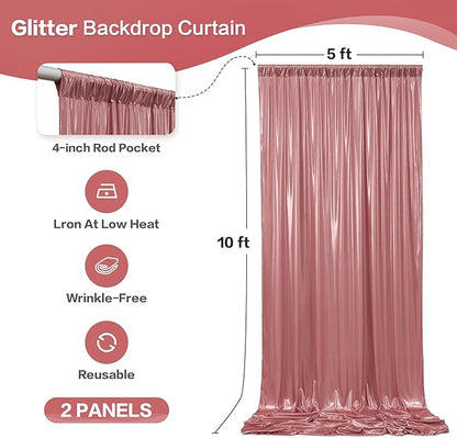 gogoparti 10x10FT Rose Gold Sequin Backdrop Curtain - 2 Panels of 5x10FT Wrinkle-Free Glitter Drapes for Photography, Birthdays, Weddings & Graduations
