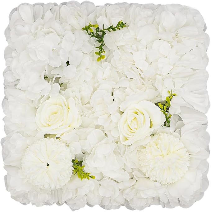 12Pcs Artificial Flower Wall Panel 3D Floral Backdrop Walls 15" X 15" Flower Wall Decor Flower Backdrop Faux Rose Panel for Party Home Background Decor, White