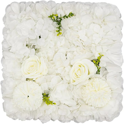 12Pcs Artificial Flower Wall Panel 3D Floral Backdrop Walls 15" X 15" Flower Wall Decor Flower Backdrop Faux Rose Panel for Party Home Background Decor, White