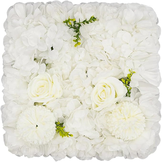 12Pcs Artificial Flower Wall Panel 3D Floral Backdrop Walls 15" X 15" Flower Wall Decor Flower Backdrop Faux Rose Panel for Party Home Background Decor, White