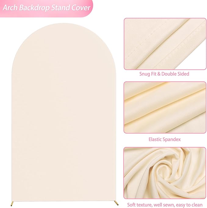 Wokceer Wedding Arch Cover 8FT Spandex Fitted Wedding Arch Stand Covers Round Top Chiara Arch Backdrop Cover for Birthday Party Ceremony Banquet Decoration Beige