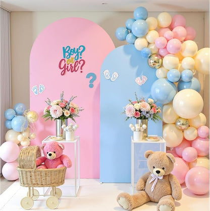 Blue Pink Arch Backdrop Cover Set of 2-7.2ft 6ft Dual Color Wedding Arch Cover-Wrinkle Free Stretchy Spandex Fitted Chiara Arch Stand Cover for Boy Girl Birthday Party Gender Reavel Photo Photography