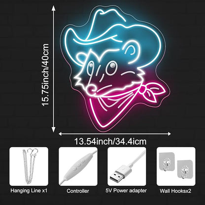 Opossum Cowboy Neon Sign, Western Rodeo decor Cowboy Mouse Neon Sign, Cowboy Bar Decor, Gaming Room Decor, Funny Western Opossum Sign, Light up Cute Animal Shape LED Lamp, Unique Home
