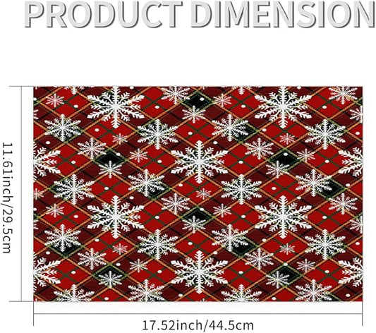 Christmas Xmas Waffle Art Snowflake Placemats Set of 1 PVC Vinyl Non Slip Table Mats Heat Resistant Place Mats Washable Wipeable Dining Table Mat for Kitchen Decor Party Indoor Outdoor Decorative Gift