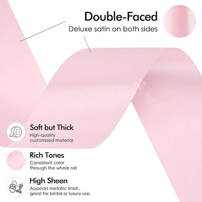 MEEDEE Pink Satin Ribbon 2 Inch Pink Ribbon Lux Double Faced Ribbons by 25 Yards Silk Satin Ribbons for Gift Wrapping, DIY Crafts, Weddings, Flower Bouquet, Holiday Decorating