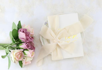 MAYREEL Ivory Velvet Ribbon 2 Inch Hand Torn Light Cream Silk Frayed Edge Ribbon for Bridal Bouquets Invitations Wedding Vow Books Gift Baskets Hair Bows 3 Yards