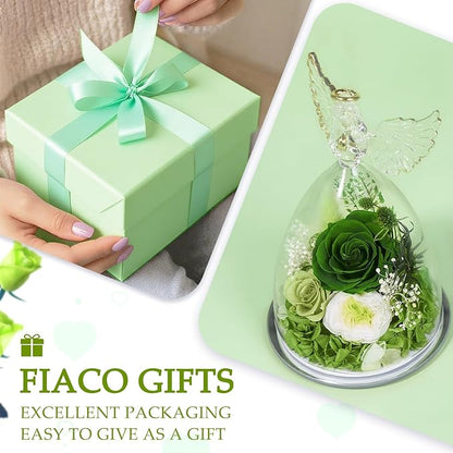 FIACO Gifts for Women Mom Preserved Rose Forever Flower in Glass Angel Figurine Fresh Flowers for Delivery Prime Birthday Gifts for Grandma Wife Sister Christmas Anniversary Eternal Roses
