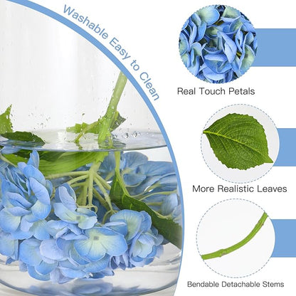 3Pcs Hydrangea Artificial Flowers, 22.44" Real Touch Latex Faux Hydrangea with Long Stems & Leaves for Home Office Decor or Wedding, Party, Centerpieces, Floral Arrangements (Blue)