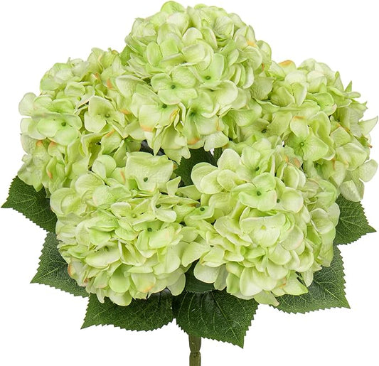 Hollyone Green Hydrangea Artificial Flowers Large Artificial Hydrangeas Silk Flowers for Home Decor Indoor Wedding Flowers Bouquets Faux Flowers Kitchen Centerpiece Table Decorations