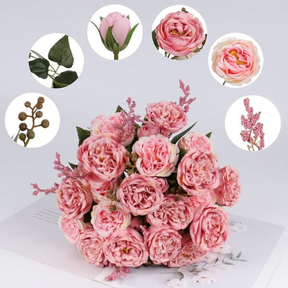Artificial Peonies Silk Flowers, Pink Faux Peony Bouquet 4 Bundles Florals Arrangements for Farmhouse Home Boho Wedding Table Centerpiece, Fake Plastic Flowers Bulk for Vase Decoration (Blush Pink)