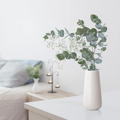 D'vine Dev 8 Inch Ceramic Flower Vase Textured Finishing, Minimalist Design for Kitchen, Bedroom, Living Room, Centerpieces, Office, Ivory, VS-XH-A-1