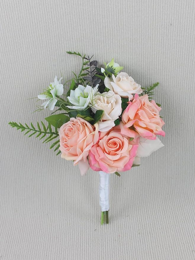 Rinlong 1Pc Pink Champagne Bridesmaids Bouquet Artificial Wedding Bouquets for Bridesmaid Silk Bouquet for Homecoming Prom