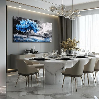 PHAOHUAXM large Wall Art For Living Room Bedroom Wall Decor Black White Scenery And Blue Trees Wall Painting Modern Home Decoration For Room Office Restaurant Canvas Art Prints Home Decor 20x40 In