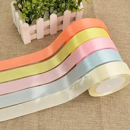 TONIFUL 1 Inch x 125 Yards 5 Colors Satin Ribbon Rolls, Light Rainbow Candy Macaron Color Fabric Ribbon for Gift Wrapping Embellish Wedding Birthday Party Decoration Bow Making Floral Craft Sewing