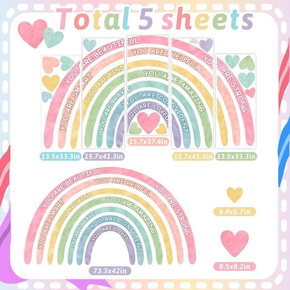 Large Rainbow Wall Stickers Kids Inspirational Wall Decal for Girl Bedroom Peel and Stick Watercolor Rainbow Wall Decals Pastel Pink You are Decor Vinyl Positive Art Murals for Baby Bedroom Playroom