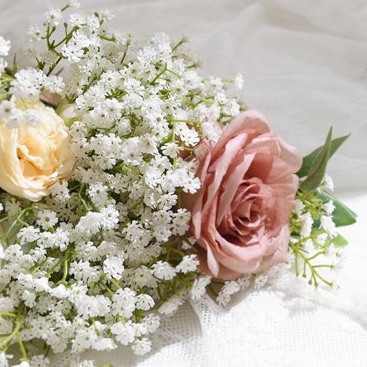 Yastouay Babys Breath Artificial Flowers, 16Pcs Fake White Babys Breath Flowers Artificial Bulk, Real Touch Faux Babies Breath Gypsophila Bouquet for Wedding Floral Arrangement Party Decor