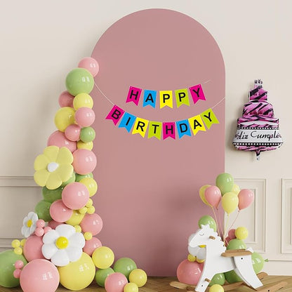 Putros 6.6ft Metal Arch Stand with Cover Light Dusty Rose Spandex Fitted Wedding Arch Cover and Round Top Chiara Backdrop Stand Set for Birthday Party Baby Shower Decoration