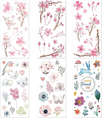 6 Pcs Cherry Blossom Stickers, The Fragrance of Flowers is Overwhelming, Floral Stickers Cherry Blossom Car Decal Design, Laptop Car Window Home Office Decor