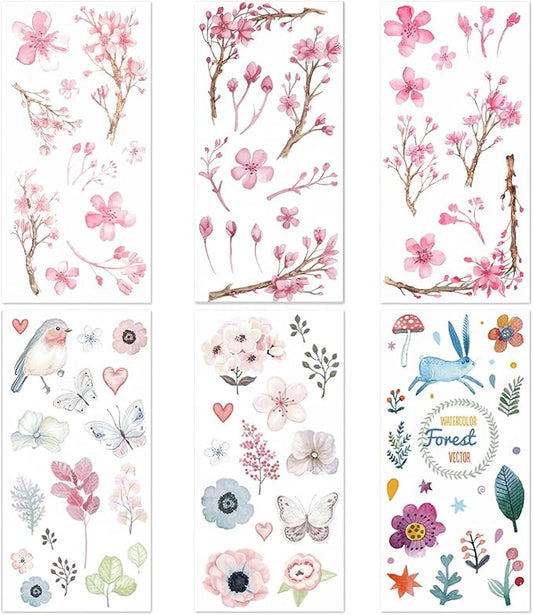 6 Pcs Cherry Blossom Stickers, The Fragrance of Flowers is Overwhelming, Floral Stickers Cherry Blossom Car Decal Design, Laptop Car Window Home Office Decor