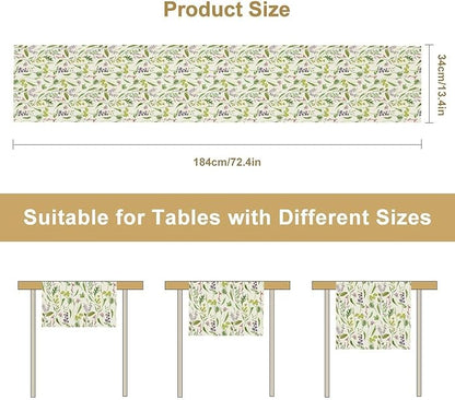 Wildflower Table Runner, Watercolor Green Botanical Flowers Vintage Bohemian Design Table Runner for Kitchen Dining Home Party Home Decor , 13x70 Inch