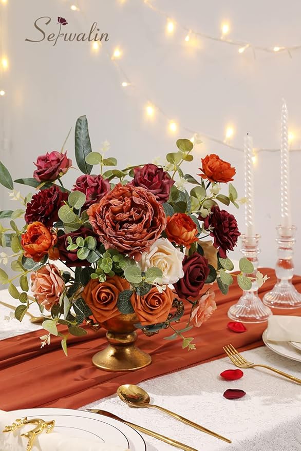 Serwalin Artificial Flowers Orange Marigold Fall Flowers Fake Wedding Cake Flowers for DIY Wedding Bouquets Bridal Shower Centerpieces Floral Arrangement Home Decor