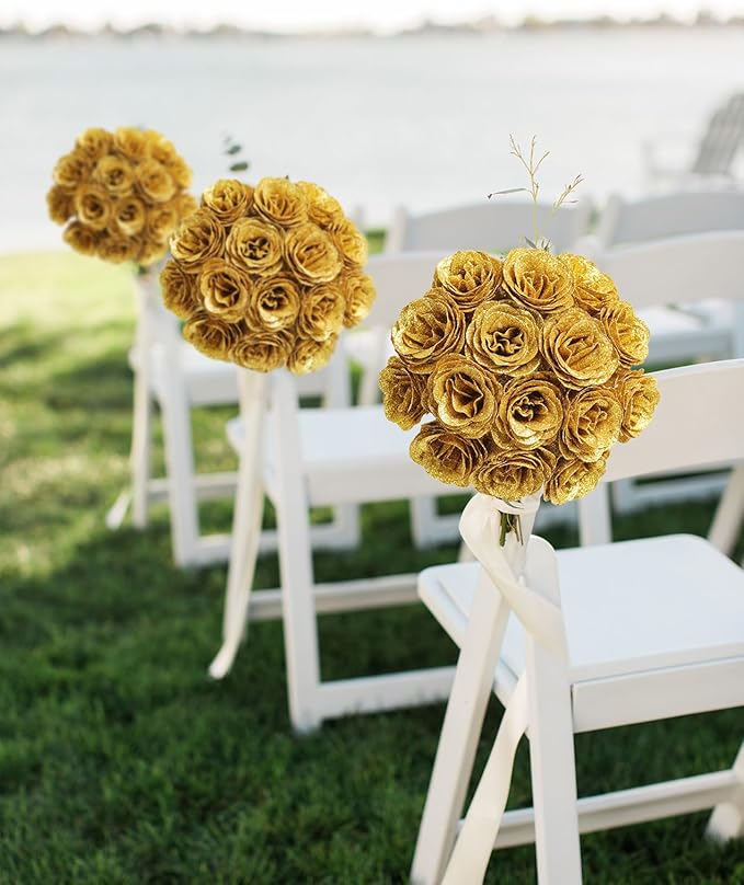 Gold Roses,30PCS Glitter Roses Bouquet Artificial Roses with Stems for Wedding Bouquet Party Christmas Home Decor(Gold)