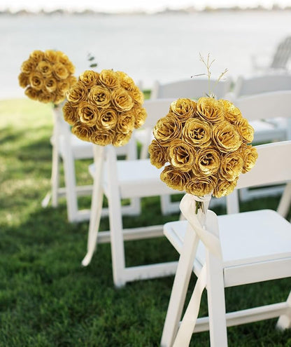 Gold Roses,30PCS Glitter Roses Bouquet Artificial Roses with Stems for Wedding Bouquet Party Christmas Home Decor(Gold)
