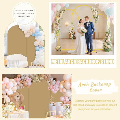 Metal Backdrop Arch Stand Set of 3 with Brown Spandex Arch Covers Stretchy Backdrop 6FT, 5FT, 4FT Stable Balloon Arch Frame Stand Backdrops and Arch Stands Cover for Wedding Ceremony Grad Party Decor