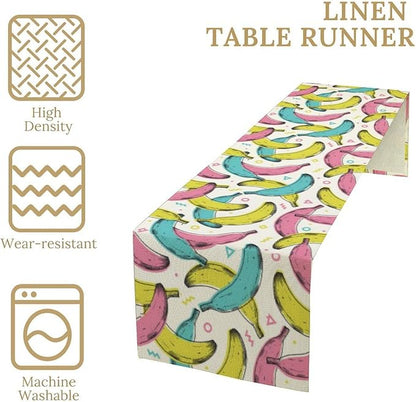 Banana Fruit Table Runner, Kitchen Dining Table Decor, Watercolor Tropical Fruit Palm Leaves Table Runners for Indoor Outdoor Home Farmhouse Holiday Wedding Birthday Party Decoration, 13 x36 In