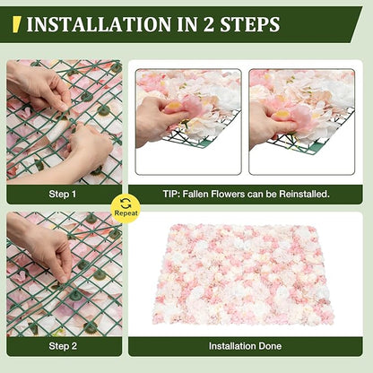 12Pcs Flower Wall Panel, 24x16in Artificial Flower Wall Backdrop Pink Dahlia Hydrangea Rose Flowers Wall Backdrop Flowers Photo Background for Photo Background Party Wedding Decoration