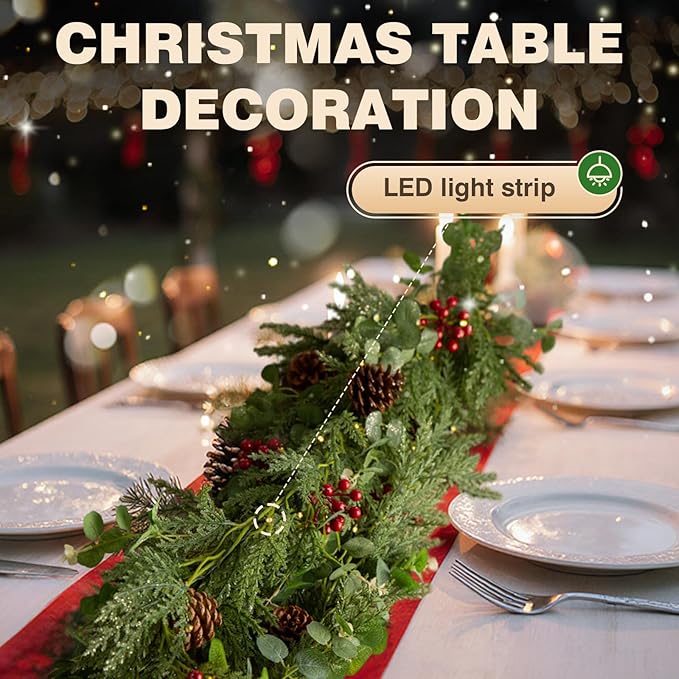 2PCS 6FT Christmas Decorations Cedar Garland, Realistic Soft Pine Wreath, Artificial Green Faux Cedar Pine Garland for Fireplace Mantle Indoor Outdoor Holiday Party Home Decor(2,6FT)